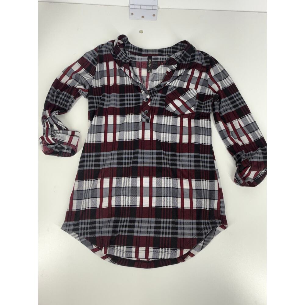 Alter Ego Women’s Small Red Black White Pocket Front Button Sleeve Top